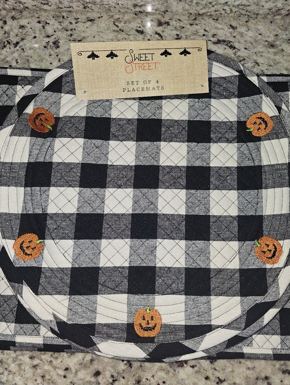 Sweet Street Black White Plaid Pumpkin Placemats And Table Runner Set Of 8